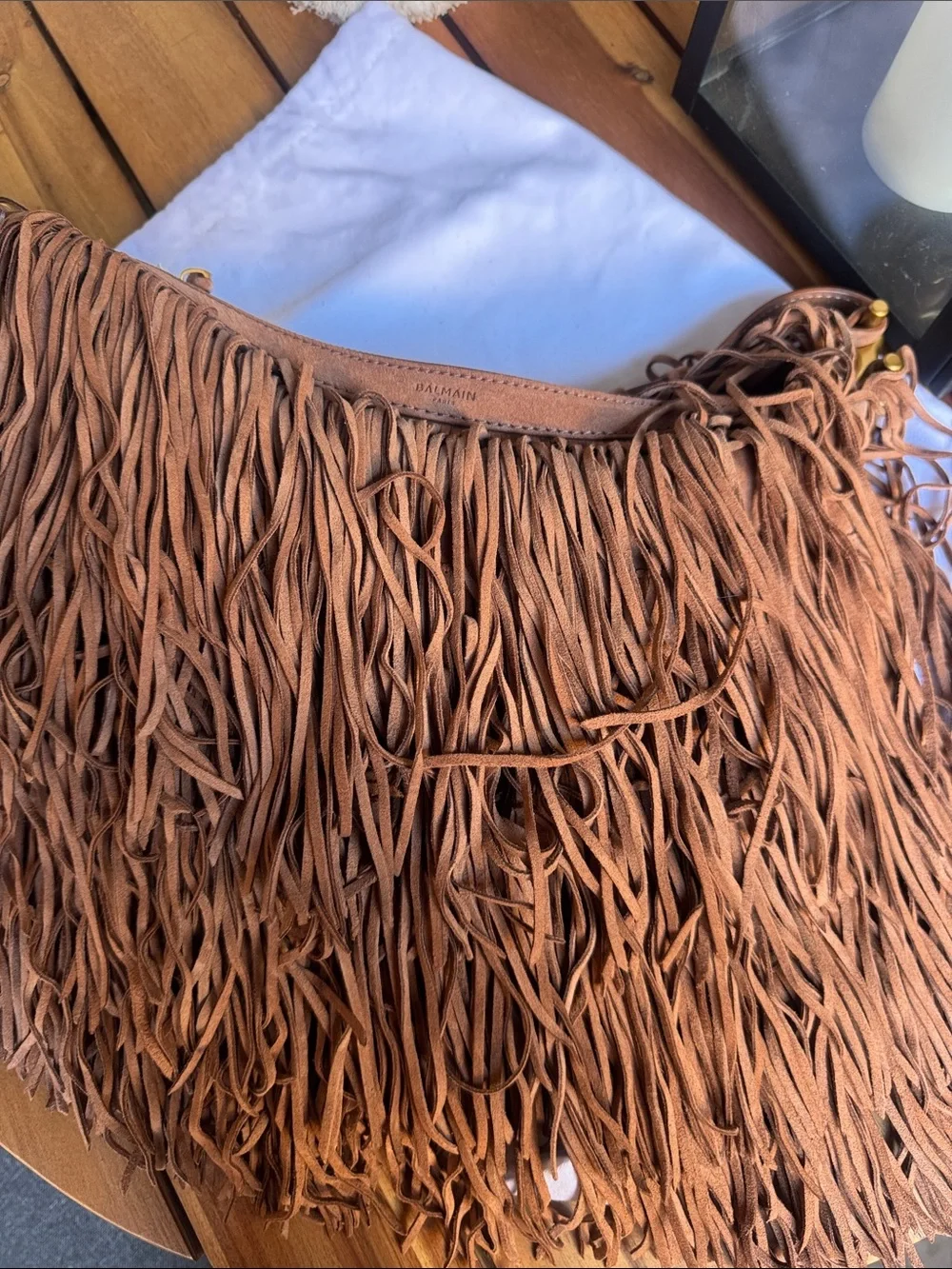 Balmain Ébène fringed suede bag